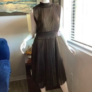 Nanette Lepore Black Gold Smocked High Neck Pleated Dress NWT